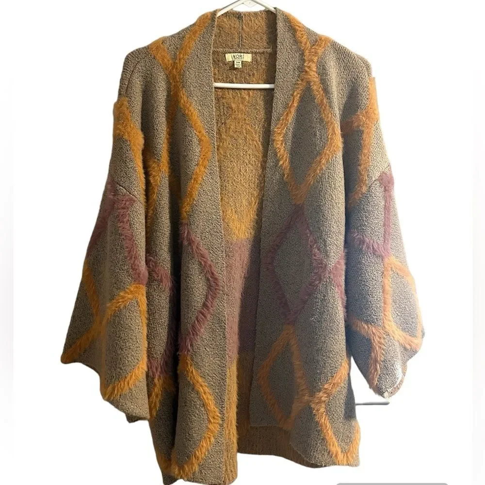 Kori sweater  Open Front cardigan diamond pattern eyelash Size Small/Medium